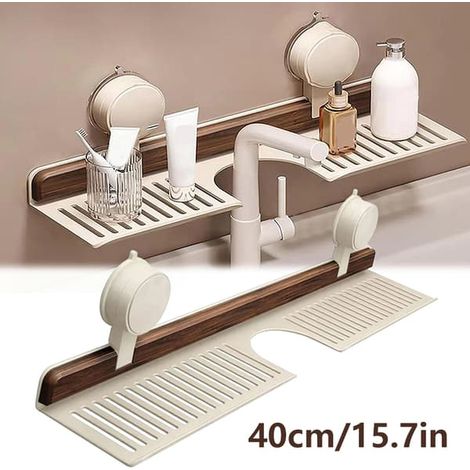 BelleRise - Étagère de salle de bain amovible sans perçage à ventouses en noyer O B1 (1/5)