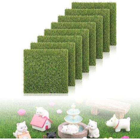 8 Pièces Tapis de Gazon Artificiel, 15 x 15 Gazon Mousse Miniature, Adaptés aux Modèles de Balcon de Jardin, aux Maisons de Poupées Miniatures et Autres Décorations Paysagères Miniatures (1/5)