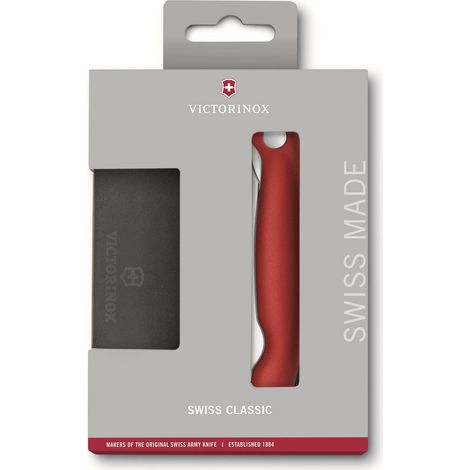 Victorinox Swiss Classic, set di coltelli professionali, 2 pezzi, lama extra affilata, lama seghettata, 11 cm, manico in plastica, acciaio inossidabile, rosso (1/4)