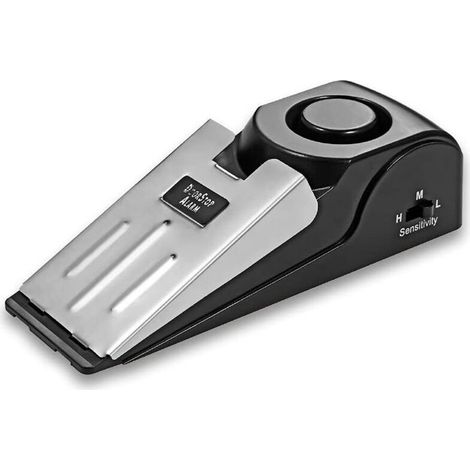 Mini cale-porte vibrante sans fil en forme de cale, système d'alarme pour la sécurité de la maison, bloquant la porte (noir). (1/4)