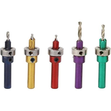 Jeu de forets à fraise pour le bois, 5 pièces, mèches de perçage coniques réglables pour le travail du bois, 2.8 à 4.0MM, 5 couleurs (1/4)