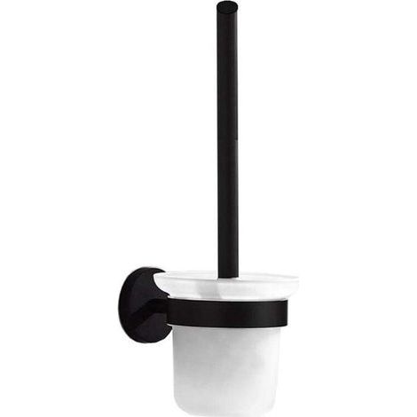 WC-Bürstenhalter aus Edelstahl 304 – Mattschwarz mit Glasbecher – Wand- oder Klebemontage – Modern und langlebig, 34 x 11,5 cm (1/5)