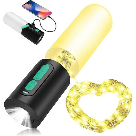 Lampe de camping, lanterne de camping LED rechargeable 4 en 1 avec guirlande lumineuse de 10 m, lampe de tente portable alimentée par batterie 4000 mAh (1/5)