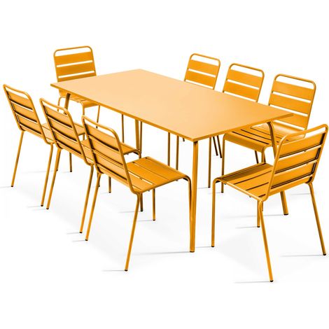 Ensemble table de jardin et 8 chaises en métal jaune - Palavas