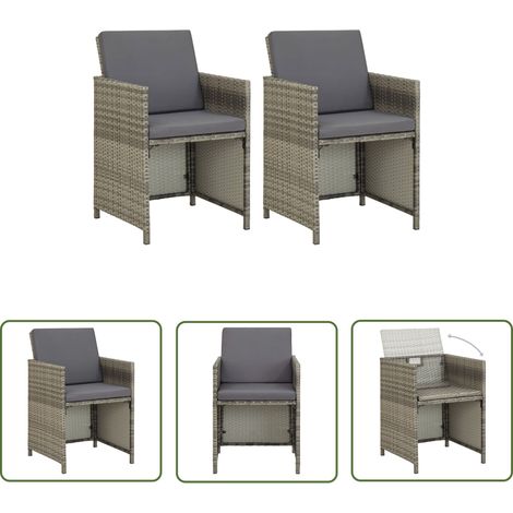 The Living Store Chaises de jardin lot de 2 avec coussins Résine tressée Gris - Chaise De Jardin - Meubles De Jardin - Mobilier Extérieur - Chaise En Résine Tressée - Chaise Confortable (1/5)
