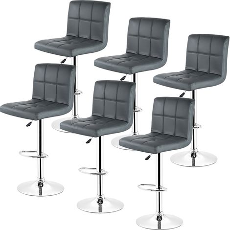 Aqrau Lot de 6 Tabouret de bar avec dossier,Rotation à 360 degrés, réglable en hauteur,Gris (1/5)