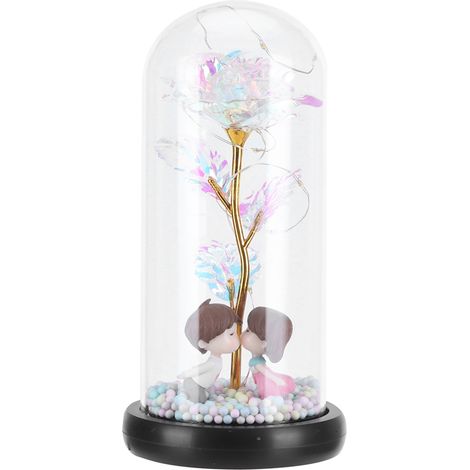Lampe LED en forme de rose artificielle colorée avec couvercle en verre, idéale comme cadeau de Noël ou d'anniversaire. (1/5)
