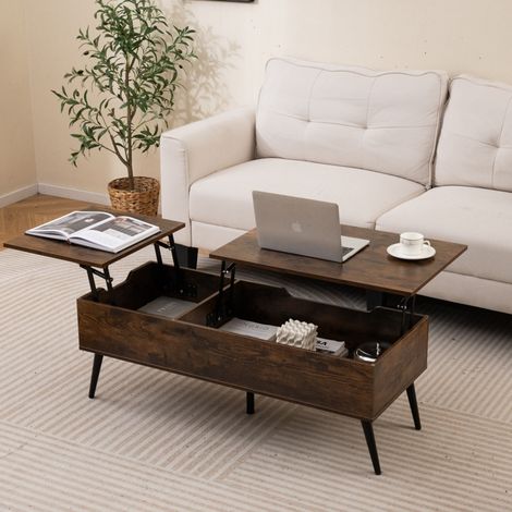 Costway – Table basse relevable – 2 compartiments de rangement cachés – Mécanisme à vérin à gaz – Pieds en métal – Dimensions 111 x 48 x 40-53,5 cm