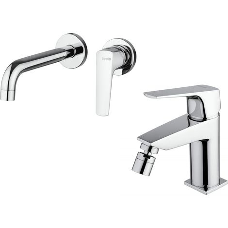 Kit miscelatori lavabo a parete senza piastra e bidet in colore cromo Piralla Iceberg KITICE4CR