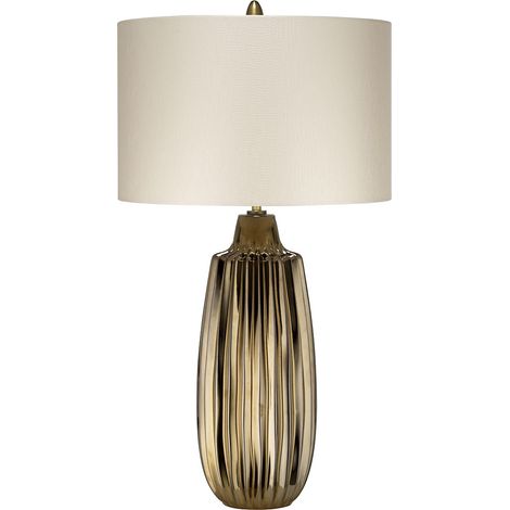 Elstead Newham 1 lumière grande lampe de table, céramique bronze, abat-jour perle, E27 (1/4)