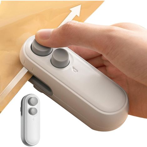 Mini sigillatrice per snack 2 in 1, ricaricabile tramite USB, sigillatrice per sacchetti e taglierina per pellicola, sigillatrice per sacchetti con base magnetica per conservare snack (bianca)