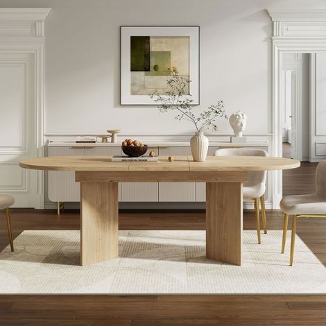 Table Extensible 120/160 x 80 cm 4 à 6 personnes coins arrondis plateau épais couleur chêne (1/5)