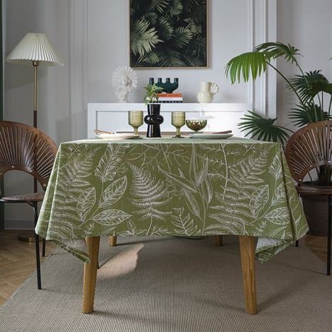 Nappe imprimée 100 x 140cm pour table à manger carrée, lavage en machine nappe rectangulaire durable pour la maison, restaurant, banquet, grandes feuilles vert (1/5)