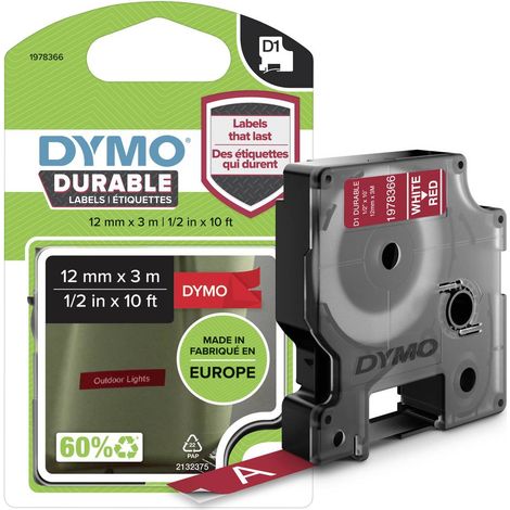 DYMO D1 1978366 Vinile Colore Nastro: Rosso Colore carattere:Bianco 12 mm 3 m (1/5)