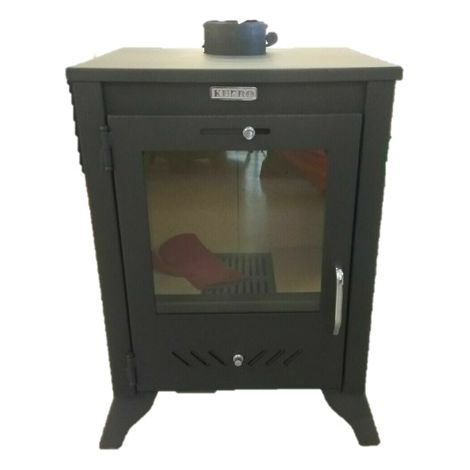Poêle à bois 14 kW – Sortie de fumée supérieure – Chambre de combustion en briques réfractaires – Dimensions 580x530x810 mm – Kupro (1/2)