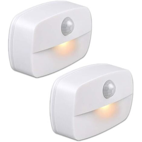 Veilleuse LED automatique [lot de 2], veilleuse murale avec capteur de mouvement auto-adhésif, veilleuse murale pour salle de bain, chambre, couloir (blanc chaud) (1/5)