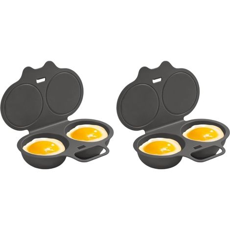 Cuiseur à Œufs Micro-ondes avec 2 Cavités et Couvercle, Pocheuse à Œufs Antiadhésive pour Œufs Pochés – Moule à Œufs Résistant à la Chaleur, 2 Pièces, Petit-Déjeuner Rapide (1/5)