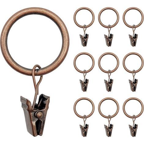 40 Stück Gardinenringe, bronzefarbene Metall-Gardinenhaken mit Clips, Retro-Stil, robuste Gardinenclips für Fenster- und Duschvorhänge, 25 mm Innendurchmesser, rostfrei (1/5)