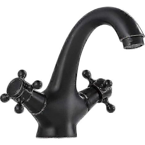 Robinet de salle de bain victorien traditionnel avec poignées en croix, mitigeur col de cygne en laiton pour lavabo, finition chromée (1/3)