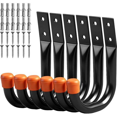 Six crochets muraux robustes en métal, grands crochets de rangement pour garage, adaptés pour suspendre outils, rallonges électriques, échelles et sacs peuvent être utilisés à l'intérieur comme à l'e