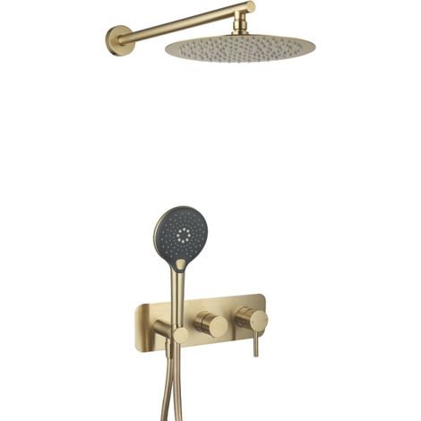 Colonne de douche mécanique encastré PAINI Ortence laiton brossé + douchette 3 jets + corps encastré (1/4)