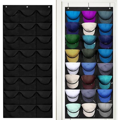 Porte Chapeau,Range Casquette,Organisateur de Casquette,Porte Casquette Mural avec 24 Poches,Étagère de Porte pour Casquettes de Baseball pour Ranger et Présenter Votre Collection Chapeau (1/5)