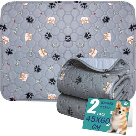 Tapis Éducateur pour Chien Lavable Réutilisable-2pc (45x60CM),Tapis Ultra Absorbant Anti-Fuites et Antidérapant,Convient aux Chiens (1/5)
