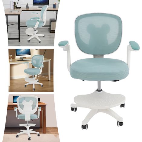Ensemble bureau et chaise pour enfants Chaise de bureau ergonomique Chaise pivotante pour enfants Siège pour adolescents avec repose-pieds Profondeur d'assise réglable Avec accoudoirs Hauteur réglable (1/5)