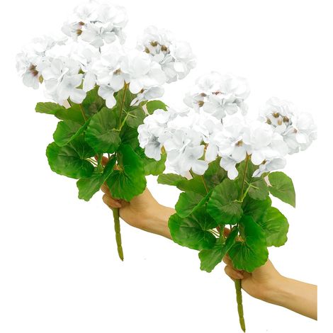Set aus 2 künstlichen weißen Seidengeranien, 35 cm (14 Zoll), perfekt für Hochzeiten, als Dekoration für Zuhause oder das Wohnzimmer. (1/2)
