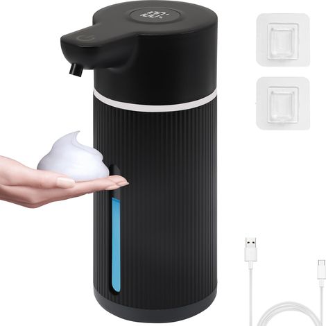 Distributeur automatique de savon mousse 420 ml, sans contact et réglable (4 niveaux), rechargeable USB, pour salle de bain et cuisine