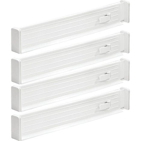 Set mit 4 verstellbaren weißen Schubladeneinsätzen aus Kunststoff für Küche und Schlafzimmer. (1/5)