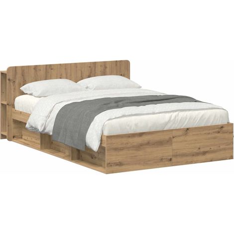 Bed Frame with Storage Artisan Oak 135 x 190 cm Engineered Wood vidaXL (1/5)