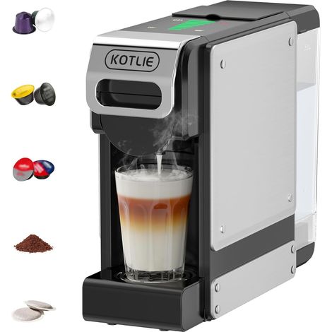 Machine à café à capsules 5 en 1, compatible avec Original, Mio, café moulu et dosettes ESE de 44 mm, 7 niveaux d'eau, capteur de niveau d'eau, compacte