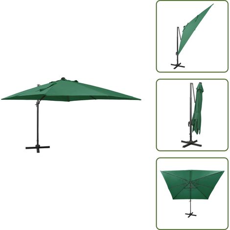 Sombrilla verde - vidaXL Sombrilla de jardín voladiza con palo y luces LED verde 300 cm - Sombrilla con protección UV