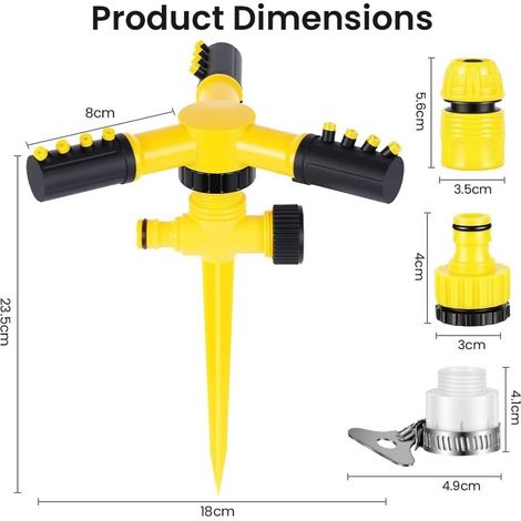 Gartensprenger, 360° drehbar und verstellbar (8-10 m), 3 Arme, 12 Auslässe, robustes ABS, einfache Installation für Rasen, Gemüsegarten, Terrasse, Haustiere (1/4)
