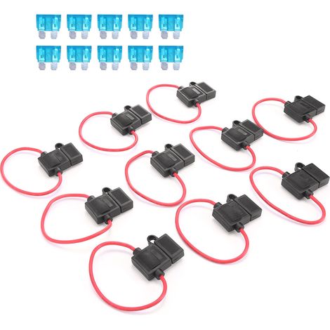 Support de fusible en ligne ATC/ATO AddaCircuit étanche pour voiture, avec 10 fusibles standards 15A, protection électrique auto. (1/5)