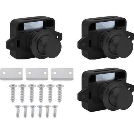 Lot de 3 serrures à bouton-poussoir, verrouillage sans clé, pour tiroir, armoire, camping-car (noir) (1/5)