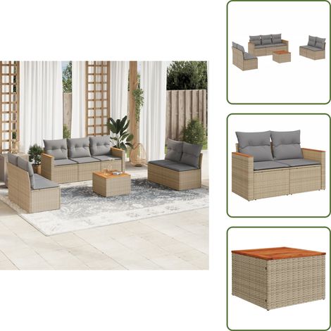The Living Store Salon de jardin avec coussins 8pcs mélange beige résine tressée - Ensemble Salon De Jardin - Mobilier De Jardin - Canapé Extérieur - Set De Salon - Chaise Longue