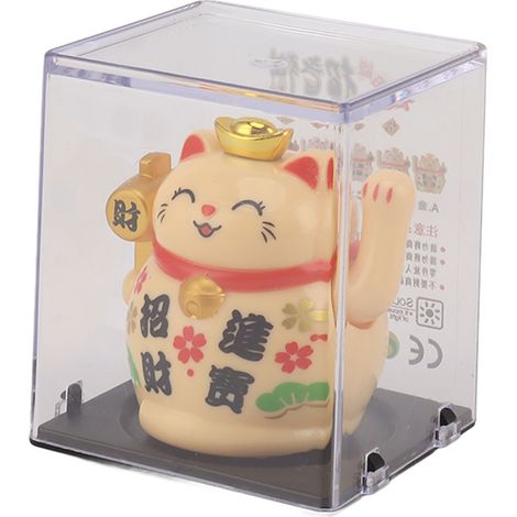 Décoration de table/étagère Chat porte-bonheur avec panneau solaire (5 cm), figurine chat porte-bonheur jaune (1/5)