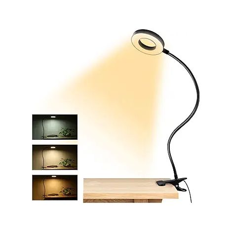 Lampe de bureau LED à pince, liseuse clipable USB, 10 niveaux d'intensité, flexible, protection oculaire, éclairage de lecture réglable. (1/4)
