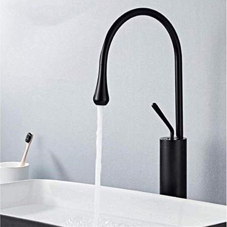 Robinet de lavabo cascade doré brossé – Mitigeur monocommande avec eau chaude et froide – Laiton résistant à la corrosion – Installation facile (1/4)