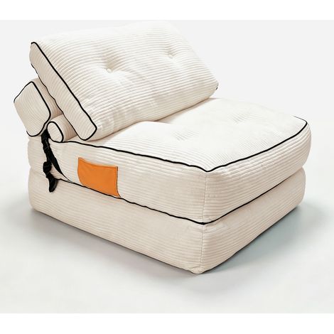 Sofà letto pieghevole da pavimento in velluto a coste bianco, multifunzione HOMVRA (1/5)