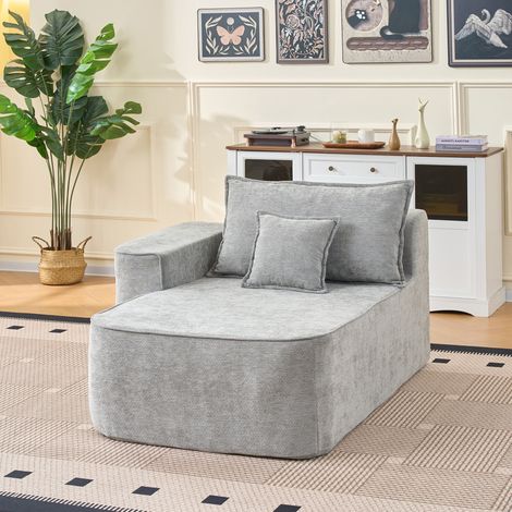 Chaiselongue ohne Montage – Bequemes & weiches Sofa inkl. Kissen,mit Seitentaschen,Grau