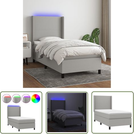 The Living Store Boxspringbett mit Matratze & LED Hellgrau 90x190 cm Stoff - Boxspringbett - Doppelbett - Schlafsystem - Lattenrost - Bettauflage (1/5)