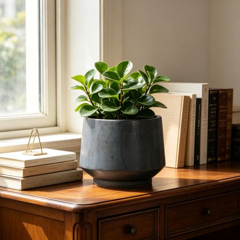 Einzelner Handgefertigter Keramik Pflanztopf (Ø 28 cm), Matt-Schwarze Vollglasur, atmungsaktiv, frostsicher, mit Ablauflöchern für mittlere Zimmer- und Balkonpflanzen (1/5)
