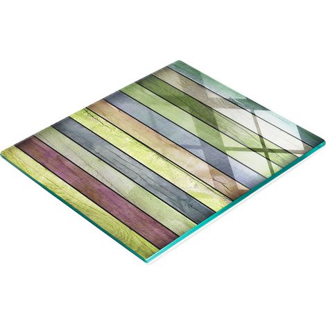 Elegante e resistente tagliere da cucina in vetro con motivo effetto legno, 60x52 cm. (1/5)