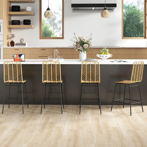 Lot de 4 tabourets de bar jaune dossier en cannage et repose-pieds chaises de bar cadre en acier 42.5x52x102cm finition de qualité