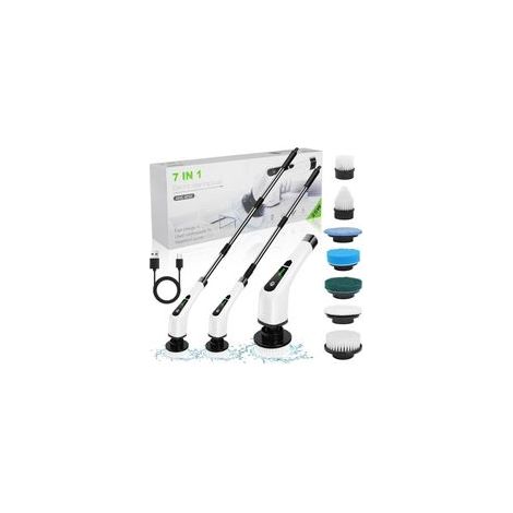 Electrique Nettoyage Rotative, Brosse de Nettoyage Electrique, sans Fil avec 7 Têtes Brosse, Remplaçables Poignée d'extension Réglable, pour Salle Bain Cuisine Electric Spin Scrubber (1/4)