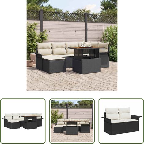 vidaXL Canapé extérieur -  Ensemble de canapé de jardin 7 pcs Noir Poly rotin (1/5)