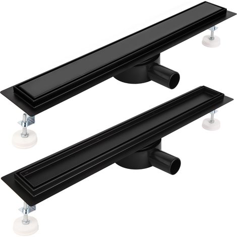 Caniveau de Douche Italienne à Carreler - 110 cm noir - 360° Siphon Sol d'évacuation en Acier Inoxydable - diverses Tailles au Choix 30 to 100cm Siphon avec passoire et arrêt des odeurs